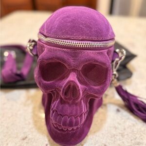 🖤 KILLSTAR Grave Digger Skull Purse – Dark Purple Velvet • NWT • Gothic Handbag